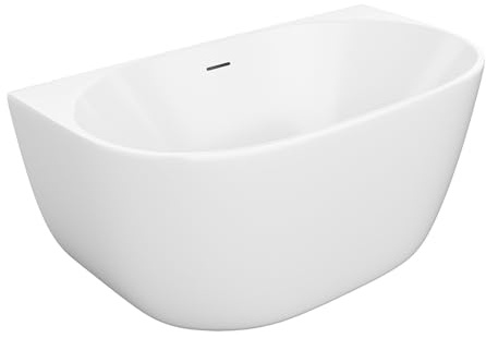 Vente-unique-Halb freistehende Badewanne - 167 l - Acryl - 130 x 72 x 58 cm - Weiß - AMOSARI