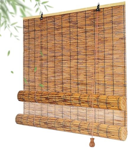 Store Bambou Extérieur 40 60 80 90 100 120 140 160 180cm Marron Rideau Enrouleur De Roseau avec Levage Store Enrouleur en Bambou Jalousie Romains pour Terrasse Fenêtre Anti-UV Store Vénitien