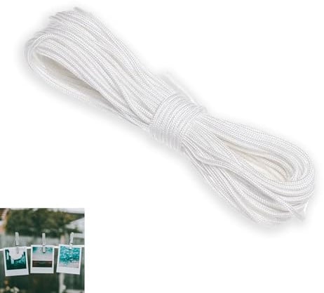 Cordoncino in nylon bianco per appendere quadri, 20 m, 2,5 mm, resistente, per cornici, capacità 30 kg, perfetto per appendere quadri, specchi, dipinti, decorazioni e progetti artigianali