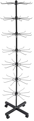 Verkaufsständer 7 Etage, Schmuckständer Drehbar, Display Ständer mit Haken, Verkaufsstand Drehen für Schmuck Socken Hüte Verkaufsveranstaltungen und Geschäfte, Beweggbar, Höheneinstellbar (Schwarz)