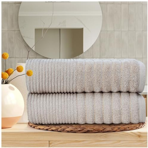 2-Pack Bath Towels - 100% Egyptian Cotton, 650 GSM - Ultra Soft, Highly Absorbent & Quick Dry - Luxury Bathroom Towels, Washable Bath Towels for Bath, Hotel & Gym (70x120 cm) - Natural