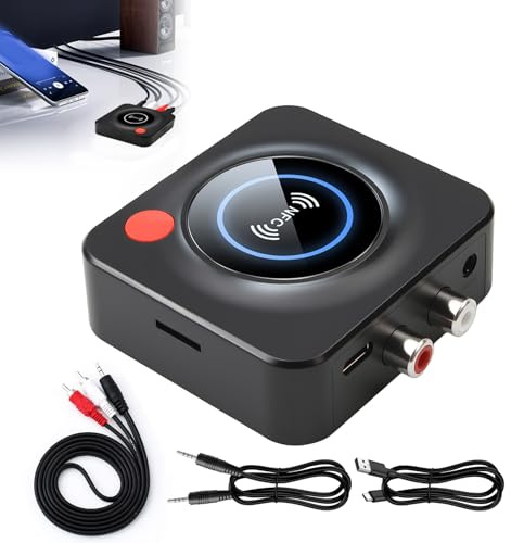 Récepteur Bluetooth 5.1 avec Adaptateur Bluetooth RCA 3.5mm Jack AUX pour Accueil Système Stéréo, Récepteur Audio sans Fil pour Chaîne hi-fi et Haut-parleurs, Portée 30m, Mode Basse, Batterie Intégrée