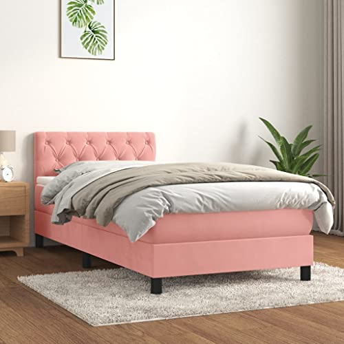 Mandloder Boxspringbett mit Matratze, Rosa Samt 80x200 cm, höhenverstellbares Kopfteil, Taschenfederkernmatratze, mittelharter Liegekomfort für erholsamen Schlaf