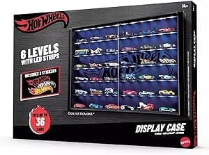 FORCEMAN Große Vitrine für Modellautos im Maßstab 1:64, Vitrine mit 6 Ebenen, Auto-Aufbewahrung mit LED-Lichtern, Holz-Vitrine für Hot Wheels, Mini-Spielzeug, Minifiguren, Vitrine, Schwarz (63 x 7 x
