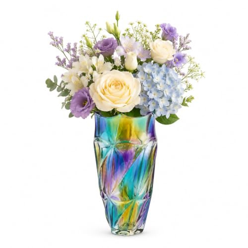 OAMCEG Irisierende Glasvase Dekorative Blumenvase Regenbogen Glas Kristalloptik Modernes Nordisches Design - Große 9.6 inch Deko für Wohnzimmer Tisch Mittelpunkt Hochzeit Geschenk