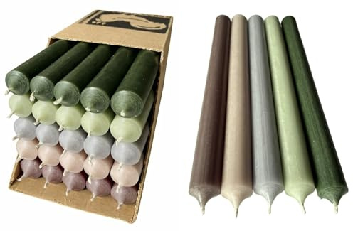 Stabkerzen Set 25 Stück Pastell – extra lang 25 cm – durchgefärbt & tropffrei Ø 2,2 cm Made in Germany – Premium Tafelkerzen Mix Rosa Taupe Elfenbein Grau & Salbei – 12 Std. Brenndauer (Pure Nature)