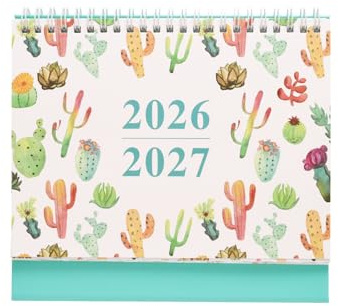 ZYDYRX Calendario de mesa de julio de 2026 a diciembre de 2027, diseño de cactus, decoración de mesa, minimalista y elegante