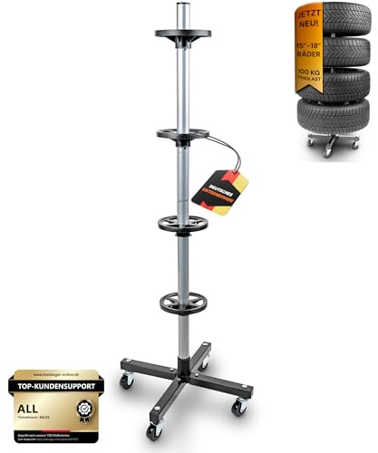 ALLSHELF Premium Felgenbaum für Autoreifen bis 225mm mit 100kg Traglast – Reifenständer 4 Reifen oder Reifenbaum 4 Reifen, Felgenbaum Fahrbar, Felgenständer Reifenregal 4 Reifen Reifen Aufbewahrung