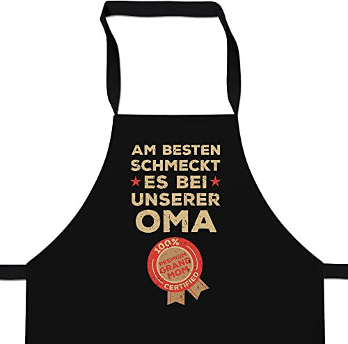 Fashionalarm Schürze besten schmeckt es bei Oma | Grill & Kochschürze mit Spruch Geschenk Idee Großmutter Kochen Grillen Barbecue Köchin,