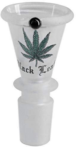Black Leaf Bong-Kopf, Glas-Kopf, Black Leaf Logo | 'Trichterkopf sandgestrahlt, mit Hanfblatt-Aufdruck und Rollstopp'