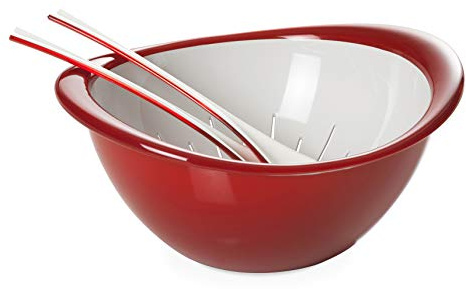 omada Set Salatschüssel und Nudelsieb mit Salatbesteck, Robust 26 cm