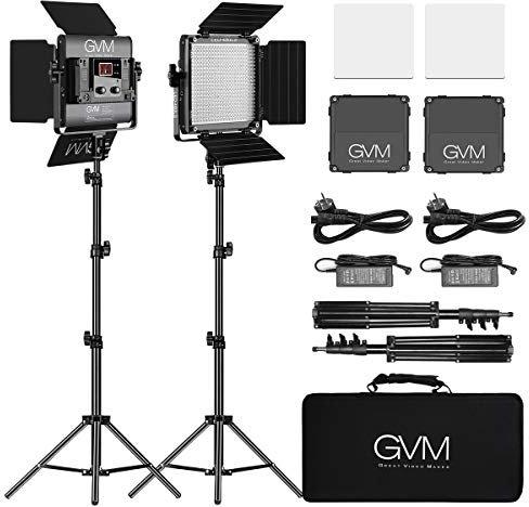 GVM 480 LED Videolicht Panel mit Lichtstativ, 2 Set Studiolicht Videoleuchte mit APP-Steuerung 13000Lux/0,5m Bi-Color 2300K-6800K Fotografie Dauerlicht für Studio Video Foto Studioset Film CRI97+