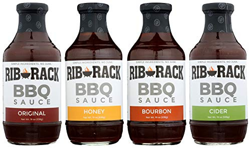 Rib Rack BBQ Sauce, Variety Pack: Original, Sweet Honey, Southern Bourbon, and Campfire Cider - 4 Count (Packaging May Vary)