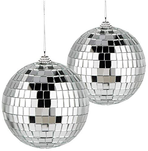 2 Pack Mirror Balls, 10cm Silver Disco Ball Reflective Mirror Ball Glass Mirror Glitter Ball Disco Mirror Ball Decorations for DJ Wedding Stage Party Christmas