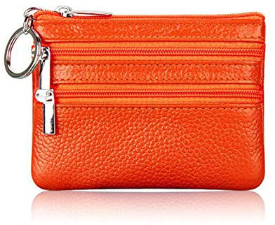 AprinCtempsD Portamonete Piccolo in Vera Pelle Mini Portafoglio con Cerniera Portachiavi per Donna Uomo (Arancia)