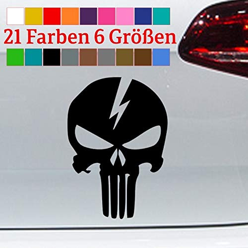 generisch Punisher mit Blitz Aufkleber Totenkopf Decal War Zone Skull Schädel JDM Death US in 6 Größen und 21 Farben