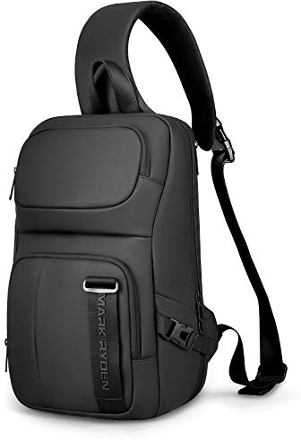 MARK RYDEN Bolso Bandoleras Hombre para portátil de 13 pulgadas Impermeable con Puerto de Carga USB Casual Rucksack Antirrobo para Gimnasio, Ciclismo, Correr, Viaje (Negro)
