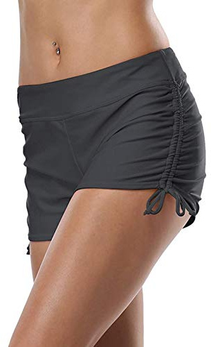 CharmLeaks Women's Sporty Swim Shorts Solid Board Shorts Boyleg Swim Bottoms Gray S