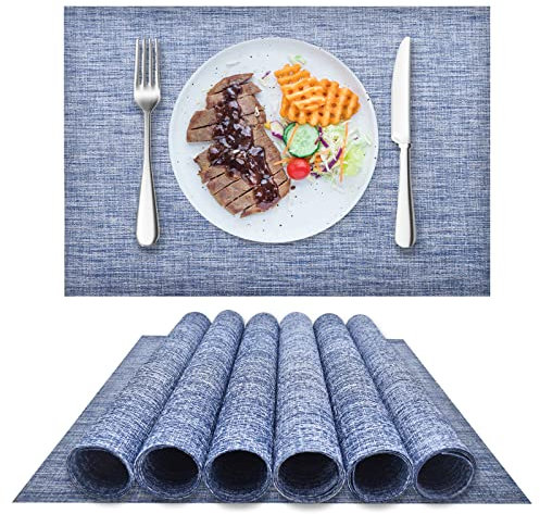 LIFEWAER Tovagliette Colazione Plastica Set di 6 Tovagliette Americane Lavabili Tovagliette Personalizzate Sottopiatti Pranzo per Tavolo da Cucina,S01 Blu