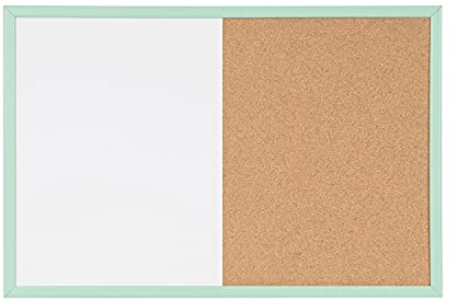 Bi-Office Tablero Combinado con Marco Pastel, Tablero Magnético de Borrado en Seco y Corcho, Marco de MDF Verde Pastel, 80x60cm