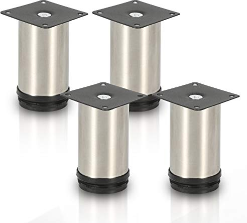 Lospitch 4er Set Edelstahl Möbelfüße Höhe 120mm, belastbar bis 250 Kg, Runde Schrankfüße Tischfuß Sofafuß Möbelbeine, für Möbel, Küchenschränke, Höhenverstellbar 15mm