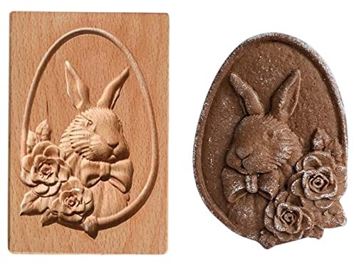 Hölzerne Keksform Ausstecher,Lebkuchen-Plätzchenform,3D Press-Stempel Lebkuchenform,lustige hölzerne Keksformen zum Backen für Prägung Handwerk schmücken Backen DIY Werkzeug (Hase)