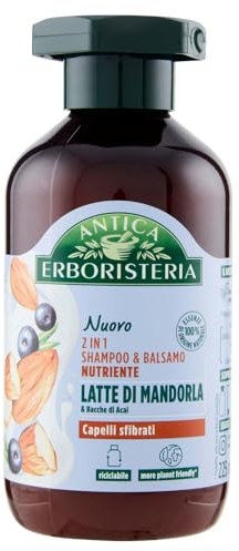 Antica Erboristeria 2in1 Mandelmilch Shampoo 225ml für alle Haartypen und Geschlechter, Natürliche Inhaltsstoffe, Nährt trockenes Haar