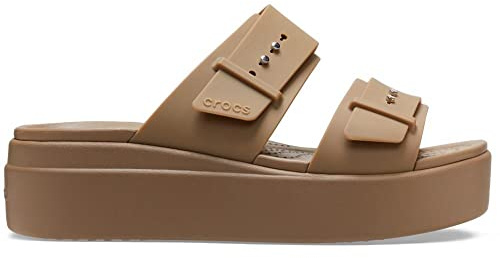 Crocs Brooklyn Buckle Low Wedge, Sandali Donna, Khaki, 38/39 EU