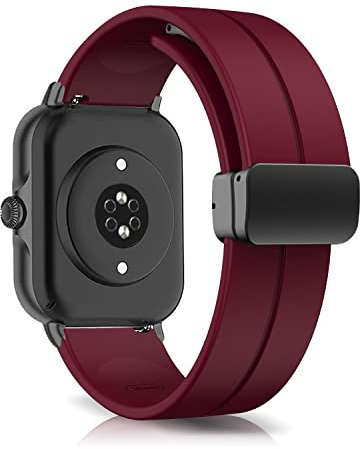 LanQii 20mm Silikon Armband für Amazfit Active 2/Active/Bip 3/Bip 3 Pro/Bip/Bip S Uhrenarmband, Magnetverschluss Ersatzarmband für Amazfit GTR Mini/GTR 42mm/GTS 4/GTS 4 Mini/GTS 3/GTS 2 - Weinrot