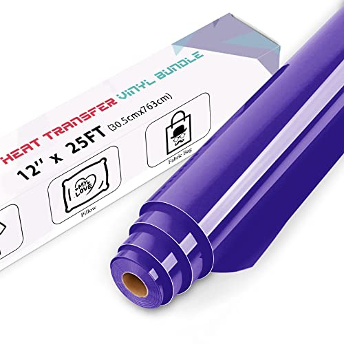 IModeur 25 Ft Purple Heat Transfer Vinyl — 30.5 x 763 cm Iron on Vinyl for Fabric, PET Backing HTV Roll for T-Shirts, Clothes, Hats, Bags and Other Textiles, Easy to Weed