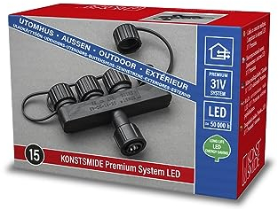 Konstsmide LED Premium System Verteiler, 1 Eingang / 4 Ausgänge, 31V Elektronischer Außentrafo (IP67), schwarzes Kabel - 4903-000, Schwarz