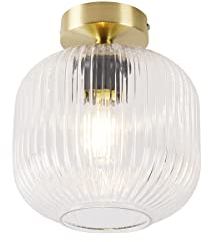Qazqa - Art Deco Smarte Deckenleuchte I Deckenlampe I Lampe I Leuchte Messing inkl. Wifi A60 - Karel Dimmer I Dimmbar I Wohnzimmer I Schlafzimmer - Glas Rund - LED geeignet E27