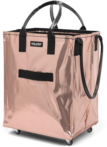 HULKEN - (Medium, rosagold) Wiederverwendbare Einkaufstasche auf Rädern. Der Einkaufswagen trägt bis zu 30kg. Klappbarer Einkaufstrolley mit robusten Griffen und Reißverschluss, ist flach und faltbar