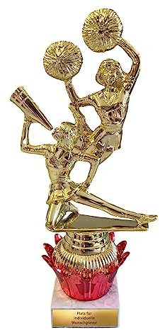 eberin · Cheerleading Pokale · Cheerleader Trophäe · Akrobatikaufführung · Cupcake rot Cheerleaderinnen mit Pompons Gold · Cheerleader Pokal personalisierbar mit Wunschgravur