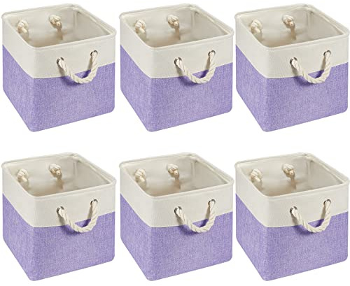 6 Stück, 33 × 33 cm Würfel-Aufbewahrungsboxen aus Stoff, faltbar, mit stabilen Tragegriffen, für Zuhause (Violett)