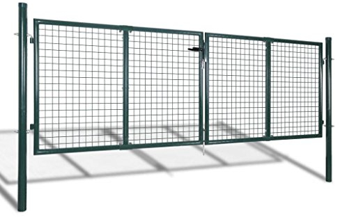 Homgoday Garden Fence Gate Garden Gate Double Wing Gate Garden Door Fence Gate Yard Gate Fence Door Garden Gate Entrance Gate 289 x 100 cm / 306 x 150 cm Steel Green