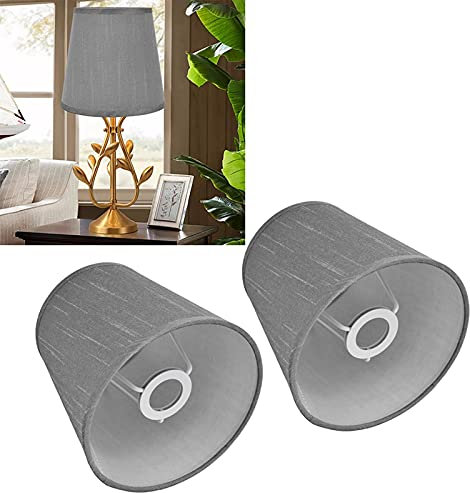 BestAlice 2 Stück Kleiner Lampenschirm, Stoff-Lampenschirm, Kronleuchter-Lampenschirme, Clip-On-Lampenschirm für Den Innenbereich, Europäischer Stil, Stoff-Lampenschirm für E14 Kronleuchter(Grau)