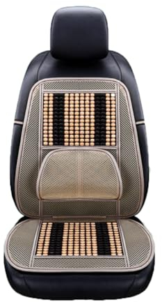 Blueshyhall Auto Sitzbezug Massage, Sitzauflage Auto Holzperlen mit Lendenstütze, Coole Atmungsaktive Autositzbezüge Sommer Sitzauflage Auto Vordersitze (Beige)