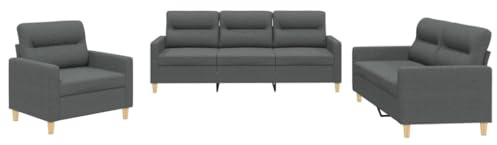 vidaXL Sofagarnitur 3-TLG., Sessel Couch mit Kissen, Sofa Wohnzimmersofa mit Armlehnen, Couchgarnitur Designsofa Sitzmöbel Polstermöbel, Dunkelgrau Stoff