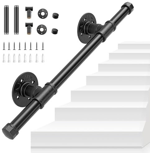 Handrails for Stairs, SenDeluz 0.5M Metal Stair Handrail for Indoor Outdoor Wall Mounted Handrail Non-Slip Galvanized Iron Industrial Pipe Stair Rail for Wear-Resistant, Corrosion-Resistant
