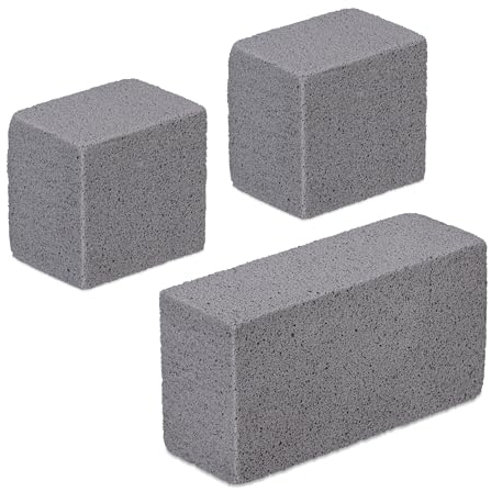 Set de 6 Piedras para Limpieza de Barbacoas, Pómez para Parrilla y Horno, 2 Tamaños, Reutilizables, Ladrillos BBQ, Gris