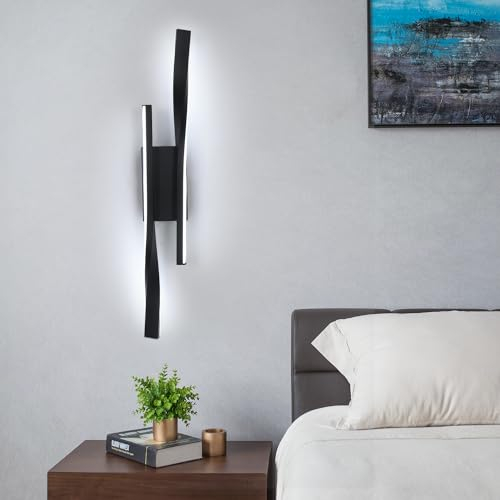 Comely Applique da Parete Interno, 16W 1800LM Lampada da Parete LED Moderno, Nero Lampada da Muro in Acrilico per Camera da Letto, Soggiorno, Scala, Bianco Freddo 6500K