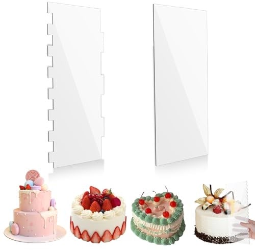 2 Stück Kuchen Schaber Klares Acryl Tortenschaber Kuchen Buttercreme Spachtel Set mit Streifenrand Tortenschaber Set Torten Backen Zubehör