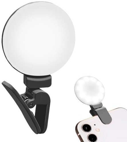 Hagmoo LED Video Selfie Light - Rechargeable Mini Phone Ring Light with Clip, 3 Lighting Modes Brightness Selfie Fill Light for Camera, Tiktok, Laptop, Phone, Video Conference (Black)