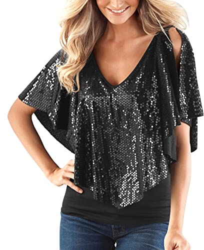 Sweatshirt Damen Oversized top Damen sexy weiß Damen T-Shirt V-Ausschnitt Kurzarm Oberteil Oberteile Damen Off Shoulder Blase Ärmel Lose Tops Tuniken für Damen Tunika