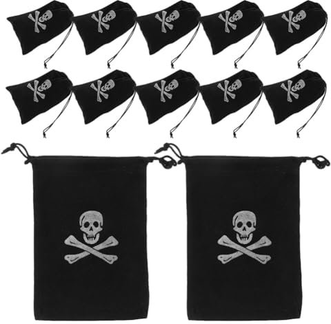 OUNONA 12 Stück Halloween Piratenbeutel mit Kordelzug aus Polyester Schwarze Schädel Münzbeutel zur Vielseitigen Aufbewahrung und Partydekoration