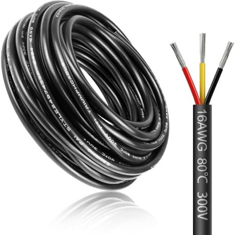 LightingWill 16.4FT/5M 16AWG 3x1.5mm Electrical Wire, 3 Core, 16 Gauge, 5V/12V/24V/240V/300V Low Voltage Extension Cable, Tinned Copper Wires, Flexible, High Temperature Resistant