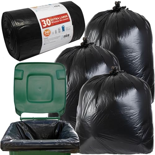 Black Wheelie Bin Liners 240L Large Capacity Refuse Sacks Black Bin Bags For Outdoor Garden Bins Garbage/Rubbish Bags (30 Bags)