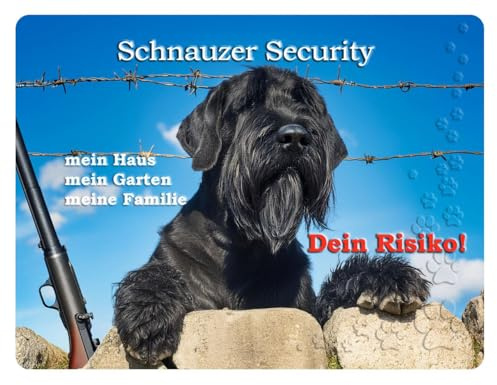 Merchandise for Fans Warnschild - Schild 30x40cm Motiv: Hund Riesenschnauzer Security (01)