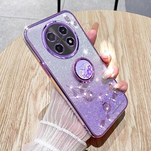 ATISIJIE Cover Glitter per Huawei Mate 20 Pro Custodia con Anello Supporto Ruota 360 Gradi,Huawei Mate 20 Pro Custodia Bling Brilla Trasparente Antiurto Scintillante Cover-Viola